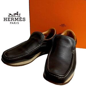 【本物保証】美品◆ HERMES エルメス ◆ レザー スニーカー スリッポン シューズ サイズ 40 1/2 25.5cm相当