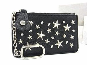 1円 ■極美品■ JIMMY CHOO ジミーチュウ ナンシー スタースタッズ レザー ラインストーン コインケース ブラック系×シルバー系 BJ4661