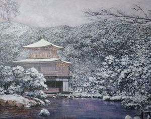 ●最終出品●値下げ●澤井進●冬の金閣寺●油彩画●F15号●雪景色●白銀世界●京都の風景画●観光スポット●日本の四季●広島県出身画家●