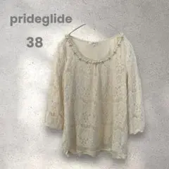 【prideglide】 レディーストップス　ブラウス　総レース　襟元ビジュー