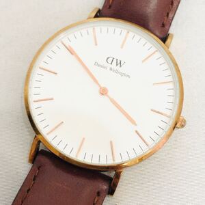 1円 稼働品 電池交換済み Daniel Wellington ダニエルウェリントン 腕時計 クォーツ QZ 白文字盤 ピンクゴールド