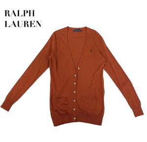 中古 ラルフローレン RALPH LAUREN BOYFRIEND FIT 長袖 ロング カーディガン 赤橙 レディース Mサイズ