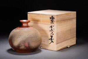 【善古堂】某有名オークション買入 時代物 備前焼 順作 備前大壺 花入 花生 共箱 和風インテリ 骨董品 古美術0925-79S05　