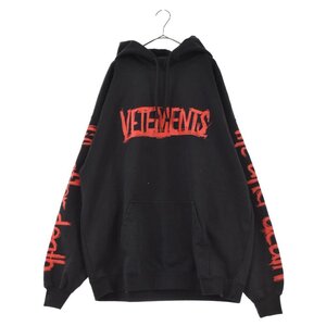 VETEMENTS ヴェトモン Worldtour Logo Hoodie ロゴパーカー コットン ブラック 上着 パーカ 人気 Mサイズ