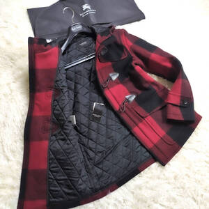 未使用級BURBERRY BLACKLABEL極暖中綿キルティングダッフルコートL~M赤レッドノバチェック柄トグルボタンブラレバーバリーブラックレーベル