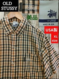 USA製 90s 美品 OLDSTUSSY チェック シャツ 半袖 シャツ オールドステューシー チェック柄 チェック ＸＬサイズ ボタンダウン