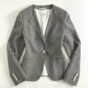 54h23 MaxMara マックスマーラ 白タグ イタリア製 テーラードジャケット ブレザー 千鳥格子 シルク混 40 グレー系