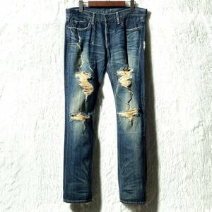 glamb★入手困難 超名作★BANK denim★芸術ダメージ加工 デニムパンツ ジーンズ キャンバス風アート ヴィンテージ 3 グラム GB08AT/P07