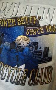 ☆メンズ☆☆BIKER BETTY☆WILDONE ☆可愛い！夜空に満天のお星様♪バイカーベティちゃんとお友達♪淡灰色長袖トレーナー(o^―^o)サイズＬ