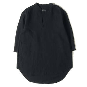 美品 BACKLASH イサムカタヤマ バックラッシュ シャツ サイズ:M リネン スキッパーシャツ ハーフスリーブ プルオーバー ブラック 日本製