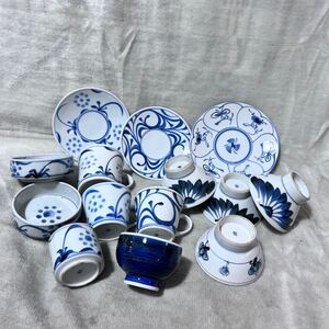 C1778 砥部焼 梅山窯 くらわんか 茶碗 平皿 マグカップ 和食器 焼き物 工芸品 ユーズド 