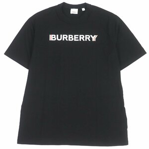 極美品□BURBERRY バーバリー 8078118 コットン100％ ロゴプリント クルーネック カットソー 半袖Ｔシャツ ブラック M 正規品 メンズ