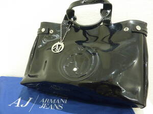 ◆ARMANI JEANS◆#4485 アルマーニジーンズ エナメルバッグ ブラック 中古品