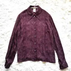 美品！セリーヌ パイソン柄 長袖シャツ シルク100% ボルドー希少サイズ2XL