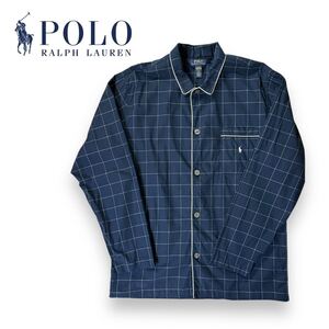 【美品】POLO RALPH LAUREN ポロ ラルフローレン コットン パジャマ 長袖 ロゴ シャツ ネイビー Mサイズ