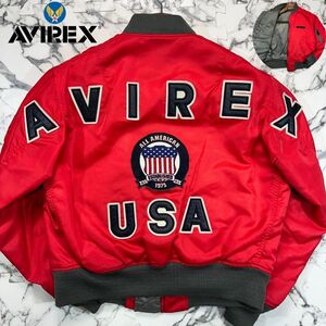 背面デカロゴ/USA製 S(日本M位)●AVIREX アヴィレックス アメリカ製 MA-1 フライトジャケット 赤色 レッド ワッペン ミリタリー ジャンパー