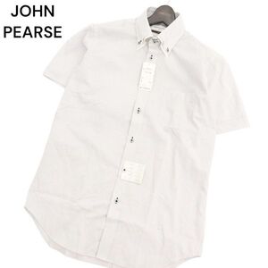 【新品 未使用】 JOHN PEARSE 春夏 形態安定 半袖 ストライプ シャツ ワイシャツ Sz.L　メンズ ビジカジ　C4T03929_4#A