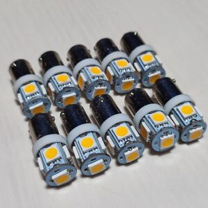 10個 電球色 角マーカー用 BA9S 12V 24V LED 暖色 ウォームホワイト 白 デコトラ レトロ G14 車高灯 ルームランプ