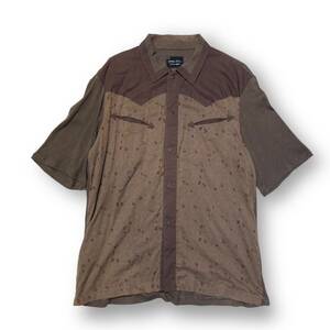 03AW NUMBER (N)INE カート期 Switching Western Shirt 切替 ウエスタン 半袖シャツ ブラウン SIZE 4 デッドストック ナンバーナイン