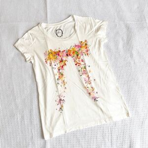 おしゃれ可愛いSHIPS Khajuシップス カージュ半袖Tシャツ カットソートップス花柄フラワー リボン白ホワイト ピンクMサイズ ボタニカル