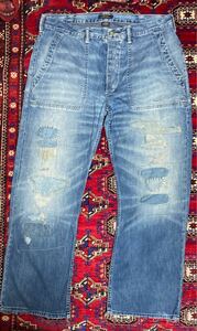 ラルフローレンDISTRESSED JEAN PATCHWORK REPAIR デニム ジーンズ パッチワーク リペア ビッグサイズ RRL