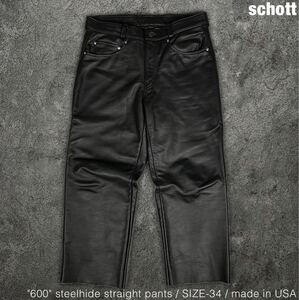 schott USA製 600 ステアハイド 牛革 レザー パンツ ショット ビンテージ アメリカ製 本革 leather ブラック 革パンツ 革パン ブラック