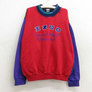 古着 IZOD 長袖 スウェット キッズ ボーイズ 子供服 90s ビッグロゴ クレイジーパターン マルチカラー クルーネック 赤他 レッド 23oct