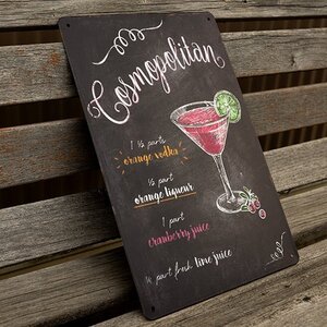 【ブリキ看板】コスモポリタン Cosmopolitan カクテル BAR ガレージ レトロ風 インテリア 店舗 カフェ 壁飾り 20cm×30㎝（送料無料！）