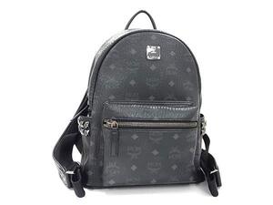 1円 ■美品■ MCM エムシーエム モノグラム ヴィセトス柄 レザー スタッズ リュックサック デイパック バックパック ブラック系 FK1682