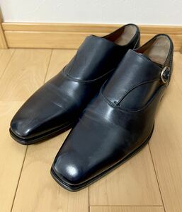 美品☆[ERMENEGILDO ZEGNA COUTURE] 定価12万 シングルモンク レザードレスシューズ 革靴 EU7.5 US8.5 ダークネイビー イタリア製