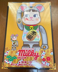 ベアブリック　BE@RBRICK 招き猫 ペコちゃん 銀メッキ　蓄光ミルキー入り ※400%のみ　不二家　当選品　　FUJIYA PECO 箱付き　