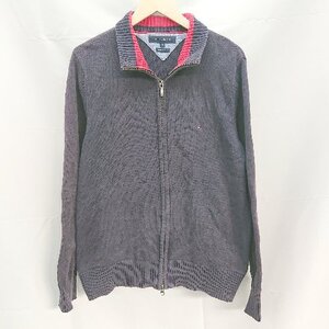 ◇ Tommy Hilfiger フロントチャック ブランドロゴ刺? コットン 長袖 パーカー サイズM ネイビー レディース メンズ E 1