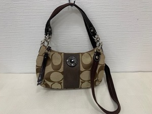 ☆1000円スタート☆ 【美品】　COACH コーチ シグネチャー F19218 キャンバス×レザー 2WAY ハンドバッグ ショルダー ブラウン系　◆27815