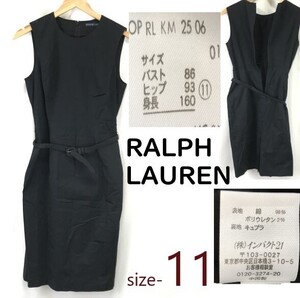 正規代理店タグ★ラルフローレン/RALPH LAUREN★ウエストベルト付き/春夏ノースリーブワンピース【11/黒】膝丈/フォーマル/dress◆pBH636-r