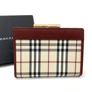 A1193 新品未使用！ 格安！ BURBERRY バーバリー ノバチェック がま口 キャンバス レザー コンパクトウォレット 二つ折り財布