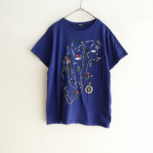 マーブルシュッド marble SUD *海の生き物刺繍コットン半袖Tシャツ*ブルーショートスリーブカットソー(33-2408-658)【32I42a】