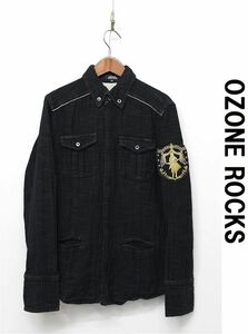 O276/OZONE ROCKS オゾンロックス 長袖シャツ ワッペン ビンテージ加工 ガーゼ生地 ボタンダウン M 黒 HYSTERIC GLAMOUR