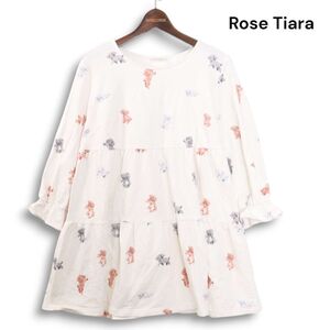 Rose Tiara ローズティアラ 通年 犬プリント♪ 7分袖 チュニック カットソー Sz.42 レディース 大きいサイズ　K5T00168_1#F