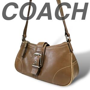 美品 COACH ワンショルダーバッグ オールレザー 肩掛け ブラウン系 ベルト ソーホー 高級感 人気 定番 トレンド 使いやすい 通勤 上品