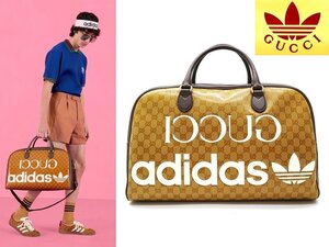 50万新品◆グッチ GUCCI×adidas GGモノグラム2wayショルダー大容量ボストンダッフルバッグ ライトブラウン茶 1円