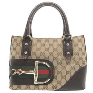 美品 グッチ 137475 シェリー GGキャンバス レザー ベージュ ブラウン 茶 ハンドバッグ 1789 GUCCI