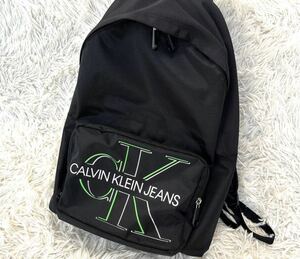 美品 Calvin Klein Jeans カルバンクラインジーンズ リュックサック バックパック 黒 ブラック デイパック ナイロン ロゴ