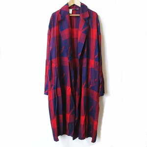 美品 N.HOOLYWOOD×PENDLETON エヌハリ×ペンドルトン CHESTERFIELD COAT チェック柄 ガウンコート 38 レッド×ネイビー ◆