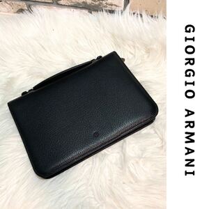 【極美品】GIORGIO ARMANI ジョルジオアルマーニ　セカンドバッグ　クラッチバッグ　レザー　本革　ブラック