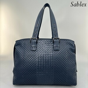 1円【新品同様】BOTTEGA VENETA ボッテガヴェネタ ビジネスバッグ トートバッグ レザー ボストン イントレチャート ネイビー 正規品