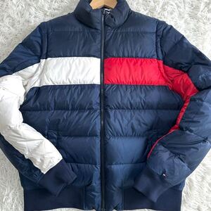 【美品】Tommy Hilfiger ダウンジャケット 4way リバーシブル ベスト ロゴ ブルゾン トミーヒルフィガー メンズ ネイビー スタンドカラー L