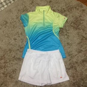 超お値打ち出品 小さめサイズ ellesse 1/3ジップゲームシャツとゲームショーツの爽やか夏コーデ セット Sサイズ used超美品