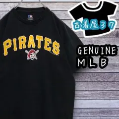 古着ジェニュインMLBパイレーツデカロゴアーチロゴTシャツ黒ブラックL