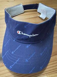 送料込み！Champion サンバイザー 総柄 紺色 ネイビー チャンピオン GOLF ゴルフウェア 美品 帽子 ゴルフサンバイザー ゴルフキャップ