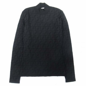 極美品 24ss フェンディ FENDI ズッカ柄 FFロゴ ジャガード ニット ハイネック ハイゲージ ストレッチ セーター 38 黒 FZY935-AQ41/YM1